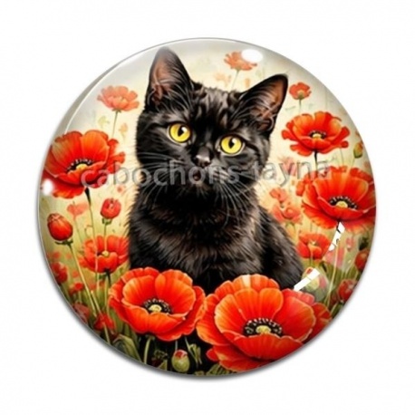 Cabochon Verre - chat coquelicot