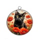 Pendentif Cabochon Argent - chat coquelicot