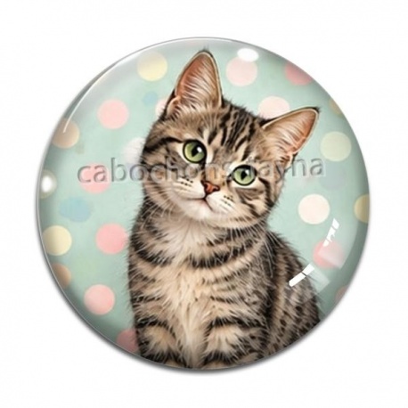 Cabochon Verre - chat pois