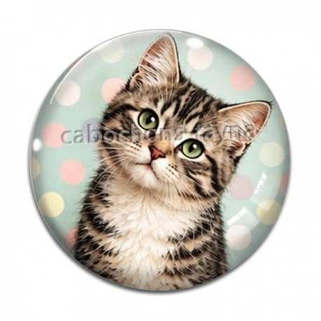 Cabochon Verre - chat pois