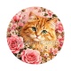 chat roux fleurs roses- Cabochon verre ou résine, porte-clés, magnet, miroir