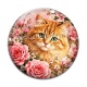 Cabochon Verre - chat roux fleurs roses