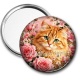 Miroir de poche - chat roux fleurs roses