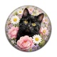 Cabochon Résine - chat noir fleur