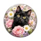 Cabochon Verre - chat noir fleur