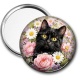 Miroir de poche - chat noir fleur