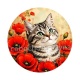 chat gris fleur coquelicot- Cabochon verre ou résine, porte-clés, magnet, miroir