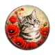 Cabochon Résine - chat gris coquelicot