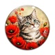 Cabochon Verre - chat gris coquelicot