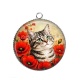 Pendentif Cabochon Argent - chat gris coquelicot