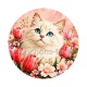 chat blanc avec fleur tulipe- verre ou résine, porte-clés, magnet, miroir