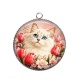 Pendentif Cabochon Argent - chat blanc tulipe