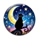 Cabochon Verre - chat noir lune et étoile