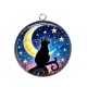 Pendentif Cabochon Argent - chat noir lune et étoile