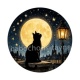 chat noir lune et étoile- Cabochon verre ou résine, porte-clés, magnet, miroir