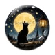 Cabochon Verre - chat noir lune et étoile