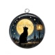 Pendentif Cabochon Argent - chat noir lune et étoile