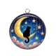 Pendentif Cabochon Argent - chat noir lune et étoile