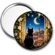 Miroir de poche - chat noir lune et étoile