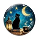 Cabochon Verre - chat noir lune et étoile