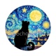 chat noir lune et étoile- Cabochon verre ou résine, porte-clés, magnet, miroir
