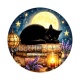Chat noir lune et étoile- Cabochon verre ou résine, porte-clés, magnet, miroir
