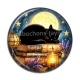 Cabochon Résine - chat noir lune et étoile