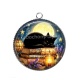 Pendentif Cabochon Argent - chat noir lune et étoile