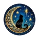 chat noir lune et étoile- Cabochon verre ou résine, porte-clés, magnet, miroir
