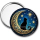 Miroir de poche - chat noir lune et étoile