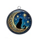 Pendentif Cabochon Argent - chat noir lune et étoile