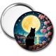 Miroir de poche - chat noir lune et étoile