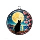 Pendentif Cabochon Argent - chat noir lune et étoile