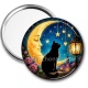 Miroir de poche - chat noir lune et étoile