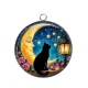 Pendentif Cabochon Argent - chat noir lune et étoile