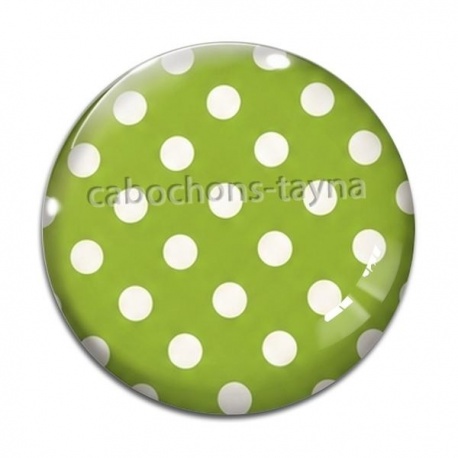 Cabochon Verre - pois blanc et vert