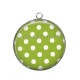 Pendentif Cabochon Argent - pois blanc et vert