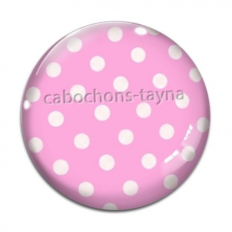 Cabochon Verre - pois blanc et rose