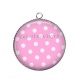 Pendentif Cabochon Argent - pois blanc et rose