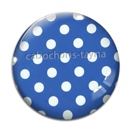 Cabochon Verre - pois blanc et bleu