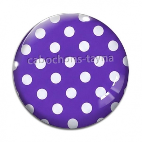 Cabochon Verre - pois blanc et violet