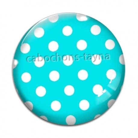 Cabochon Verre - pois turquoise