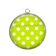 Pendentif Cabochon Argent - pois vert