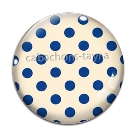 Cabochon Verre - pois bleu beige