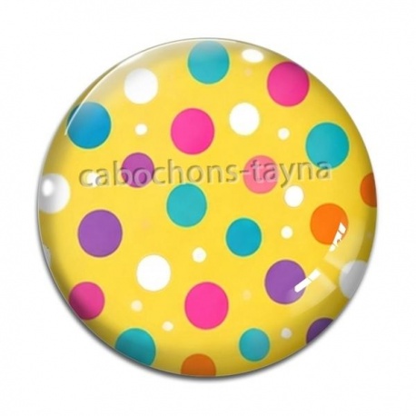 Cabochon Verre - pois multicolore fond jaune
