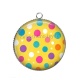 Pendentif Cabochon Argent - pois multicolore fond jaune
