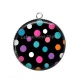 Pendentif Cabochon Argent - pois multicolore fond noir