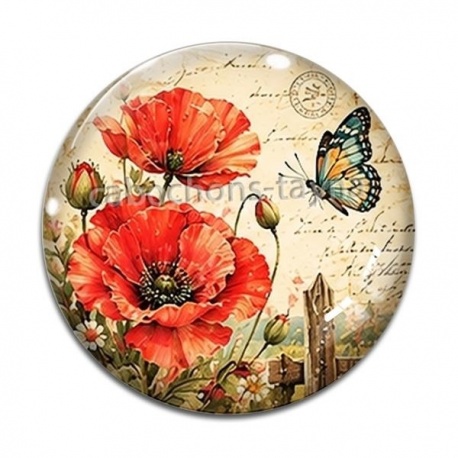 Cabochon Verre - coquelicot