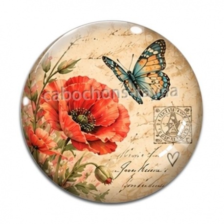 Cabochon Verre - coquelicot