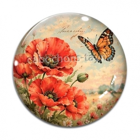 Cabochon Verre - coquelicot